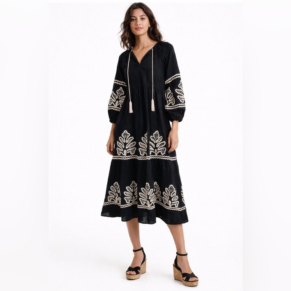 Chico’s Ric Rac Tiered Boho Maxi Dress Size 14 NWOT